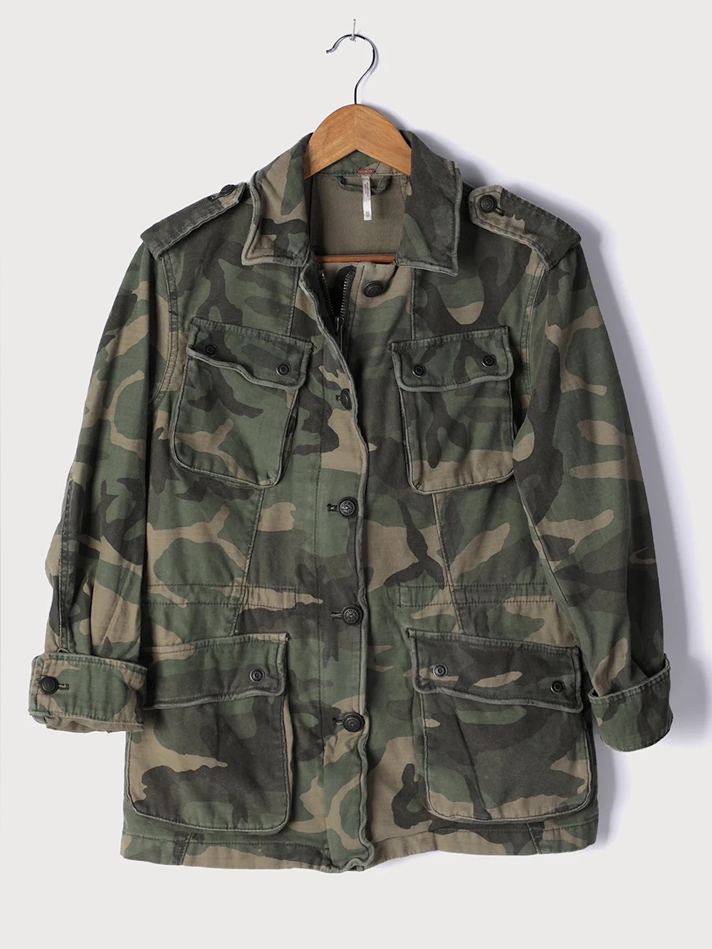 Free People Not Your Brother's Green Camo Print Surplus Jacket - Picture 4 of 12